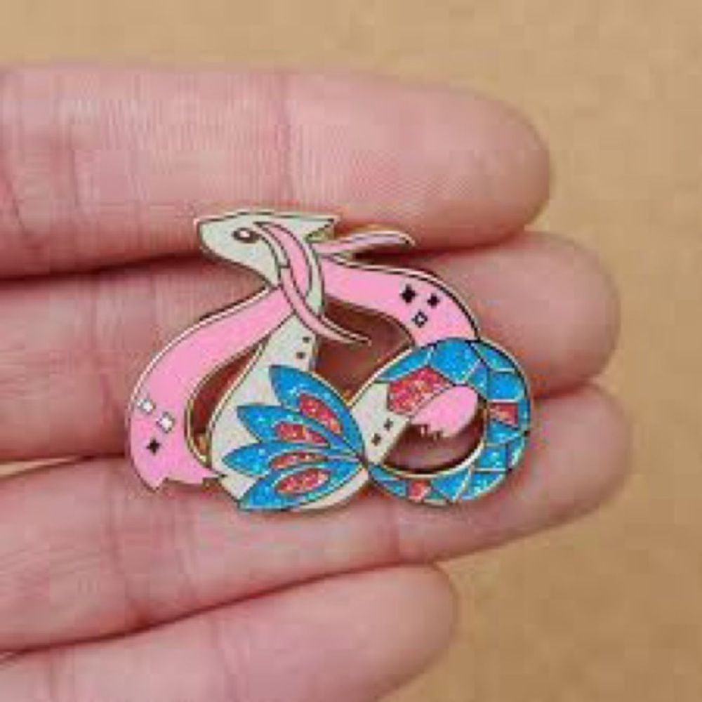 Women’s Jewelry Gorgeous Sparkly Milotic-Pink, White, Gold, and Blue Enamel Pin